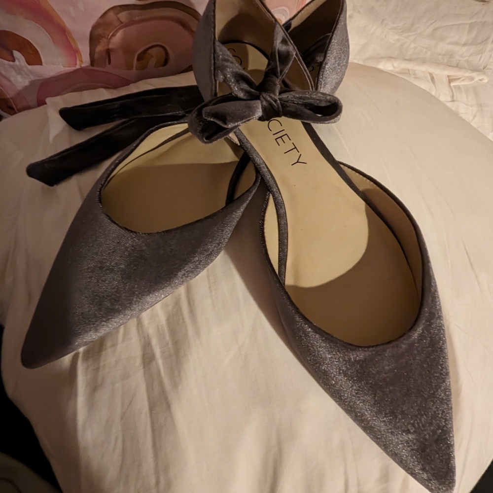 Sole Society Teena d'Orsay Grey Velvet Pointed Flats NWOT